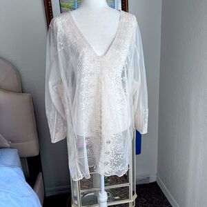 Ultra pink mesh embroidered boho top